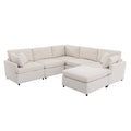 Modern Large U Shape Sectional Sofa, With Removable Ottomans For Living Room 6 Seater Beige Polyester 6 Seat