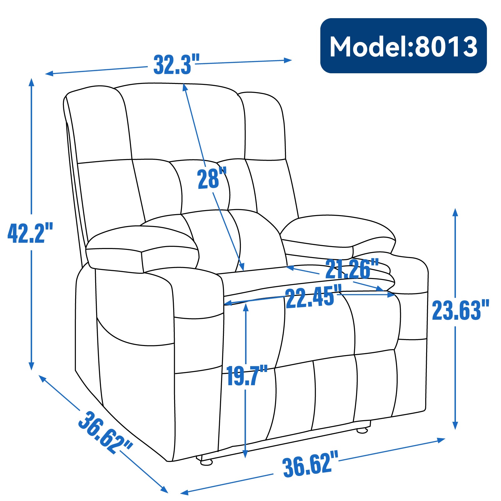 Blue Dual Motor Infinite Position Up To 350 Lbs Chenille Power Lift Recliner Chair, Heavy Duty Motion Mechanism With 8 Point Vibration Massage And Lumbar Heating, Dual Cup Holders White Metal