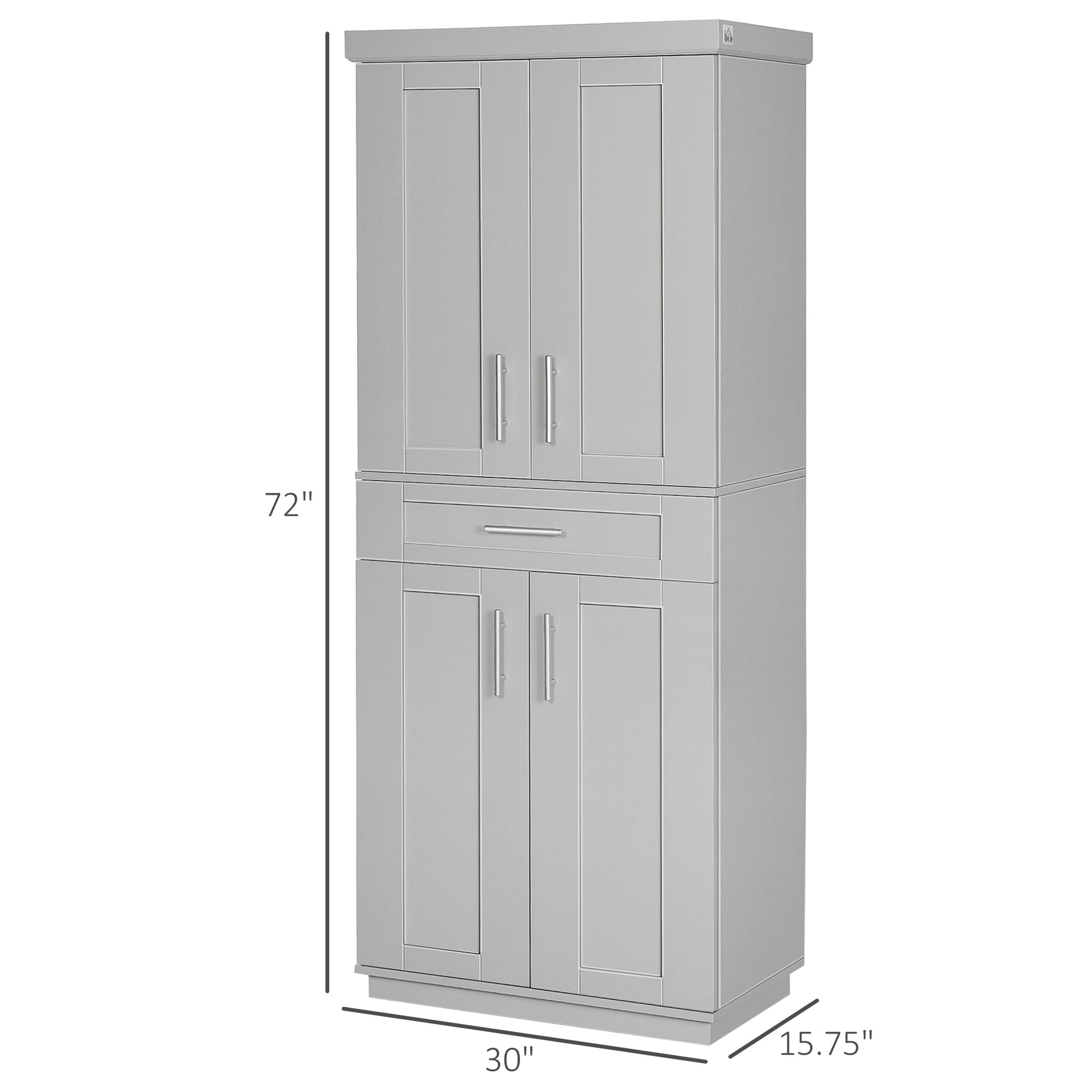 Homcom Modern Kitchen Pantry Freestanding Cabinet Cupboard With Doors And Drawer, Adjustable Shelving, Grey Grey Particle Board