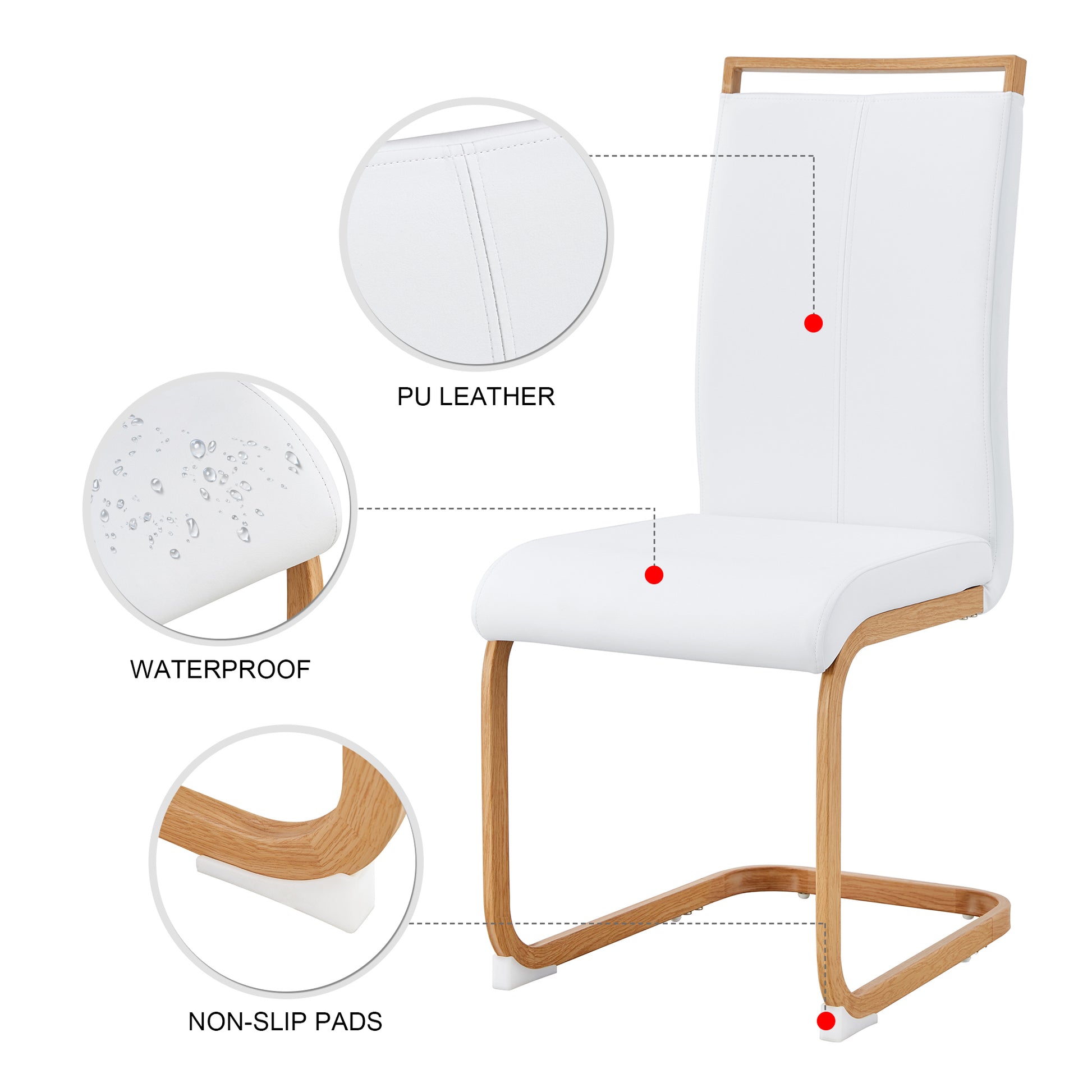 Table And Chair Set. White Sintered Stone Table Top With Rubberwood Legs, Foldable Computer Desk, Foldable Desk, 6 Modern Pu Leather High Cushion Side Chairs With Wood Grain Metal Legs. White Seats 6 Sintered Stone