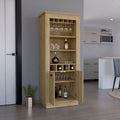 Lafayette Bar Cabinet With 4 Bottle Rack, Upper Glass Holder And Dual Door Design Beige Primary Living Space Modern Shelves Included Particle Board