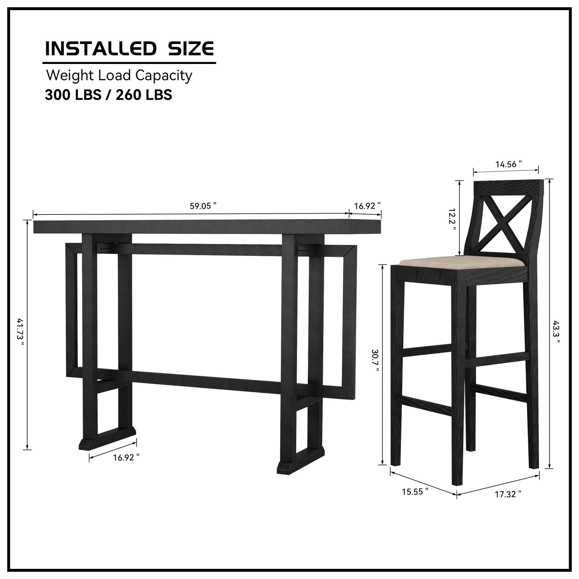 Bar Table, Extra Long Entryway Table For Entryway, Hallway, Living Room, Foyer, Corridor, Rectangular Wood High Top Kitchen Dining Table, Black Matt Black Solid Wood Mdf