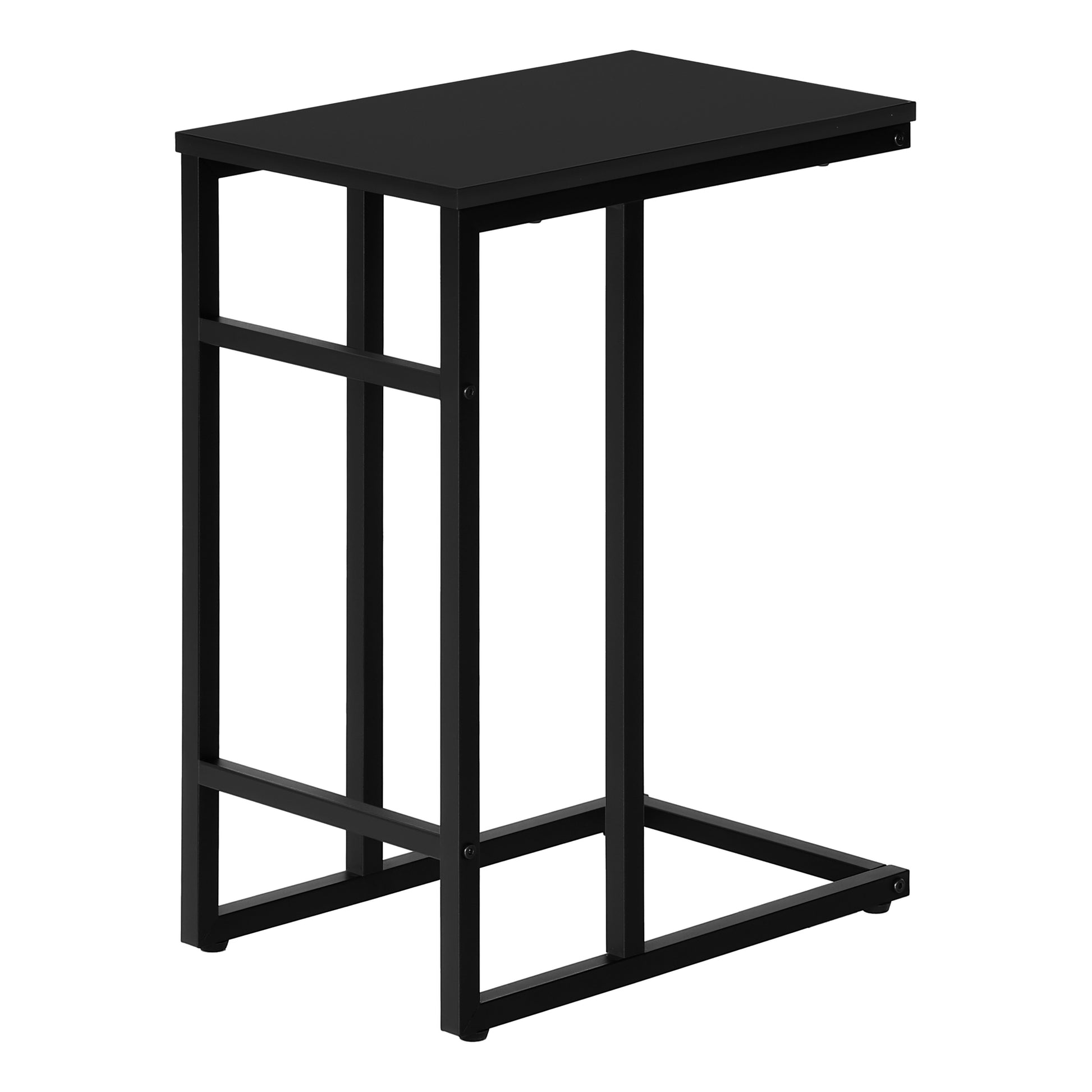 Accent Table, C Shaped, End, Side, Snack, Living Room, Bedroom, Black Laminate, Black Metal, Contemporary, Modern Black Particle Board