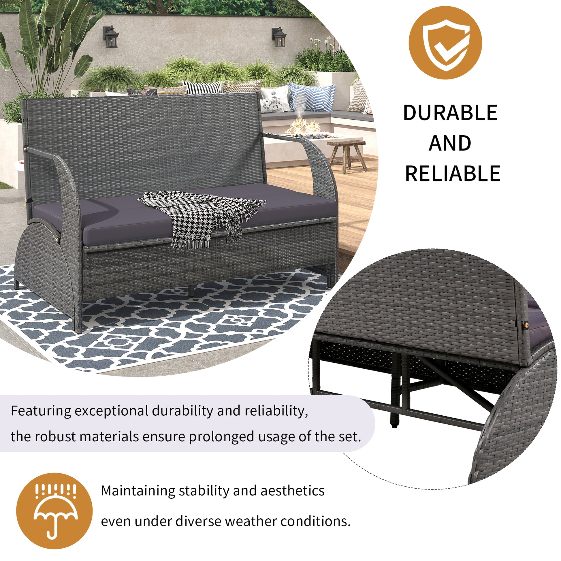 Versatile Outdoor Seat That Converts To Four Seats And A Table, Suitable For Gardens And Lawns Gray Hdpe