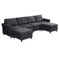 U Shaped Sectional Couch Convertible Sectional Couch With Double Chaise 6 Seat Sectional Sofa For Living Room Dark Gray Dining Room Fabric 6 Seat