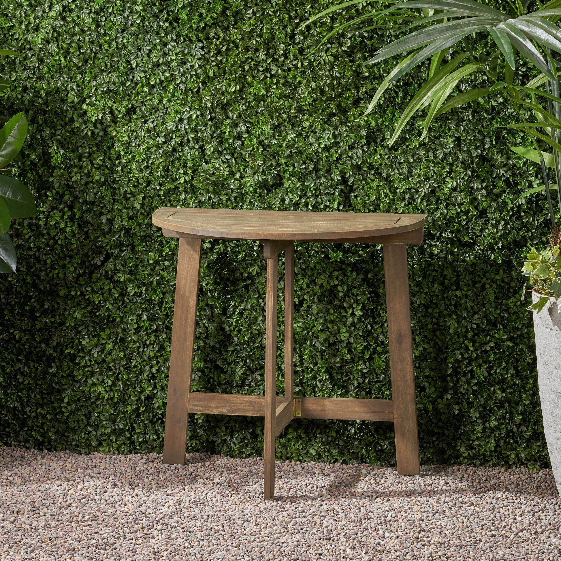 Westmont Half Round Bistro Table, Grey Grey Acacia Wood