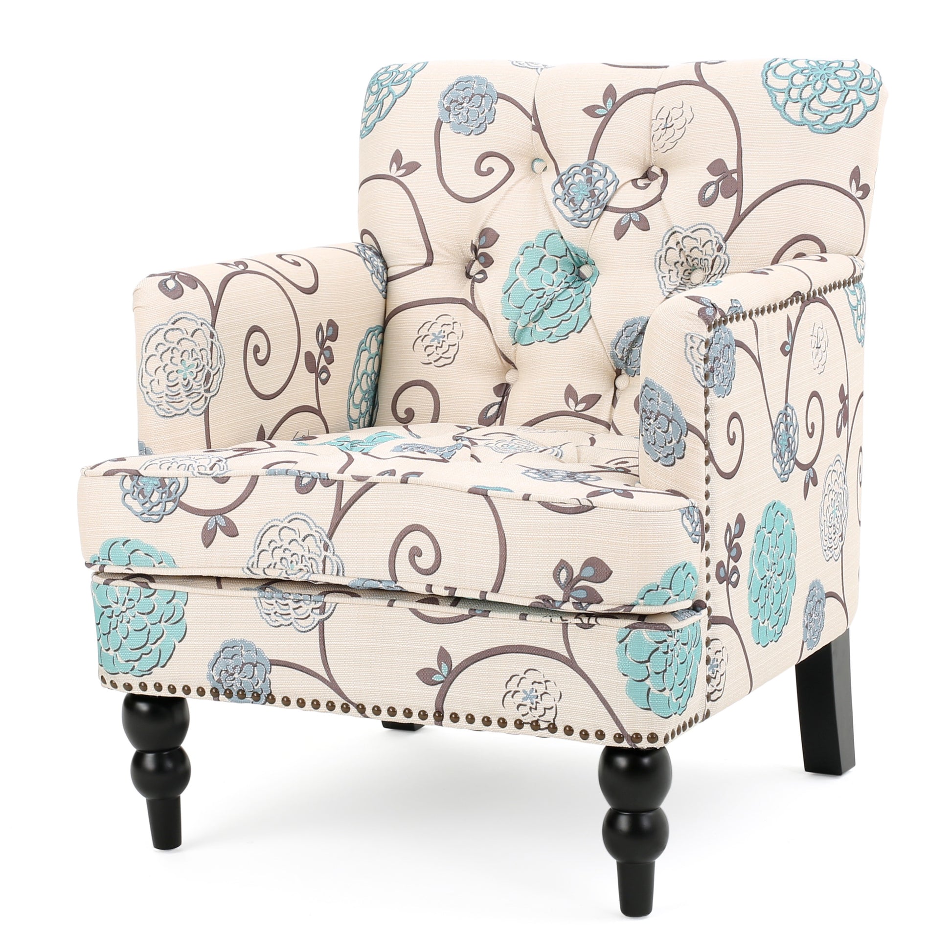 Harrison Tufted Club Chair White Blue Fabric 1 Seat