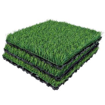 36Pcs Interlocking Artificial Grass Tiles For Patio, Balcony, Backyard, Artificial Turf Floor, 12"X12" Green Plastic