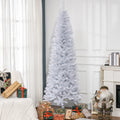 Homcom 7Ft Pencil Christmas Tree, Unlit Artificial Christmas Tree Slim Douglas Fir Xmas Tree With Realistic Branches, Halloween Tree With 818 Tips, White White Plastic