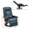 Homcom Faux Leather Manual Recliner With Swivel Wood Base, Blue Blue Pu Leather