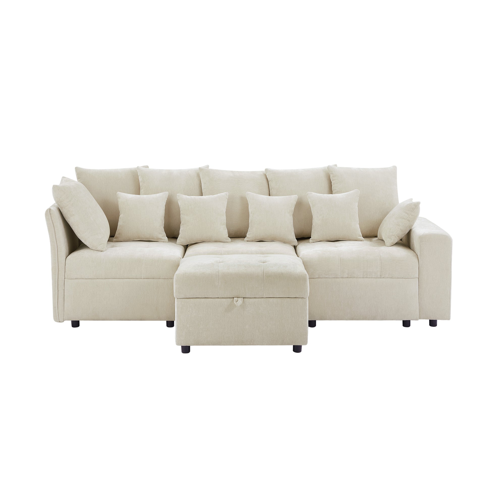 96.45"Sectional Sofa Modular Sofa Couch With Three Usb Ports, A Removable Storage Ottoman And Five Back Pillows For Living Room, Beige Beige Foam Chenille 4 Seat