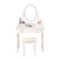 Vanity Desk And Stool Set, Vanity Mirror With Lights And Table Set, Small Vanity Table For Bedroom White Milk White Wood