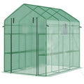 Outsunny 7' X 5' X 6' Walk In Greenhouse With Mesh Door And Windows, 18 Shelf Hot House With Trellis, Plant Labels, Uv Protective For Growing Flowers, Herbs, Vegetables, Saplings, Green Green Steel