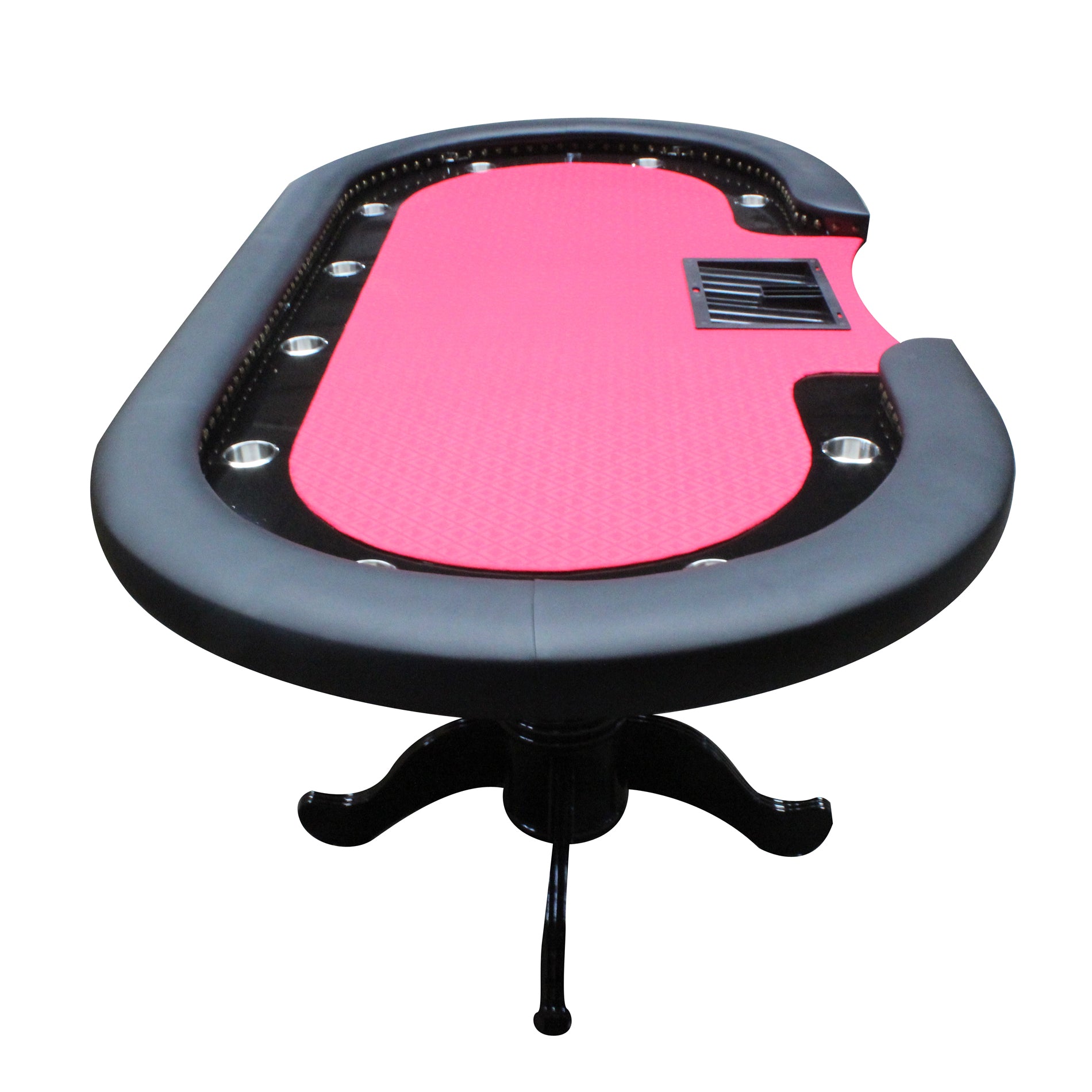 96" Poker Table For 10 Players Casino Game Texas Hold'Em Premium Oval With Round Stud Rivet Decorate Waterproof Cloth Chip Tray Cup Holders Red Red Primary Living Space Modern Plastic,Tech