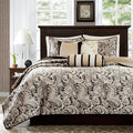 6 Piece Jacquard Quilt Set With Throw Pillows Black Full Queen Full Black Cotton