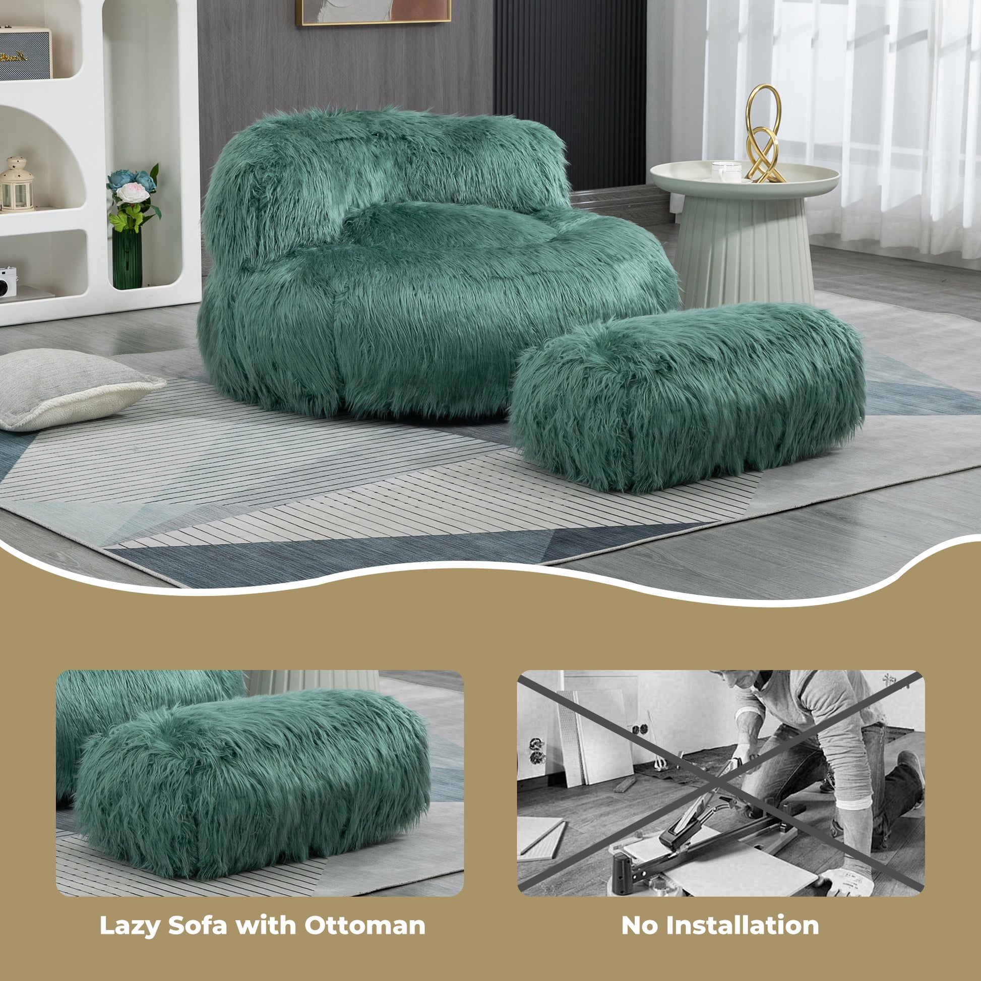 Coolmore Bean Bag Chair, Floor Sofa With Handle,Accent Sofa Chair With Ottoman For Gaming Reading Relaxing Mint Green Mint Green Plush