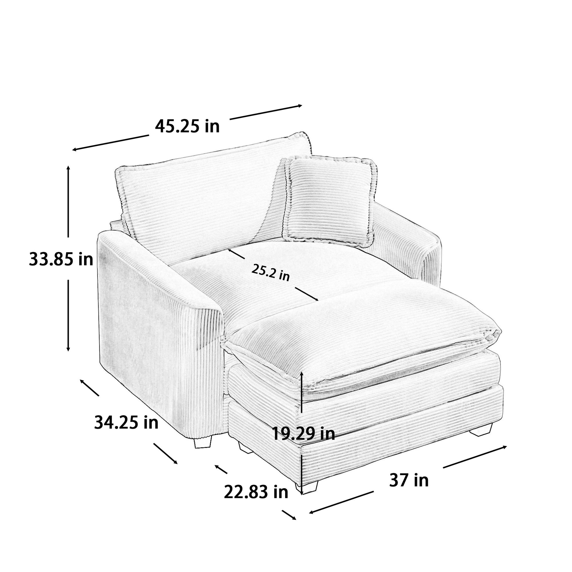 Comfortable Single Chair Deep Seat Sofa With Footstool With One Pillow, Suitable For Living Room And Bedroom, Club Multiple Occasions, Tan Corduroy Fabric Tan Corduroy 1 Seat
