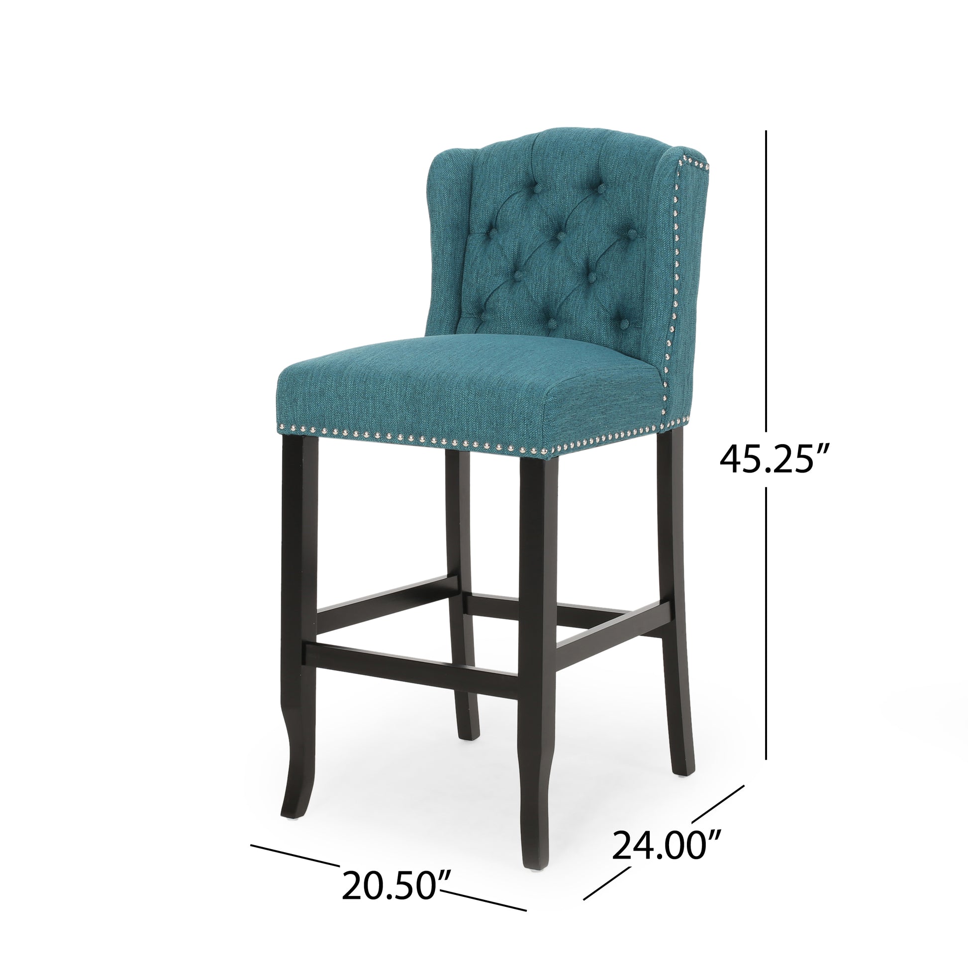 Vienna Contemporary Fabric Tufted Wingback 31 Inch Counter Stools, Set Of 2, Teal And Dark Brown Teal Fabric