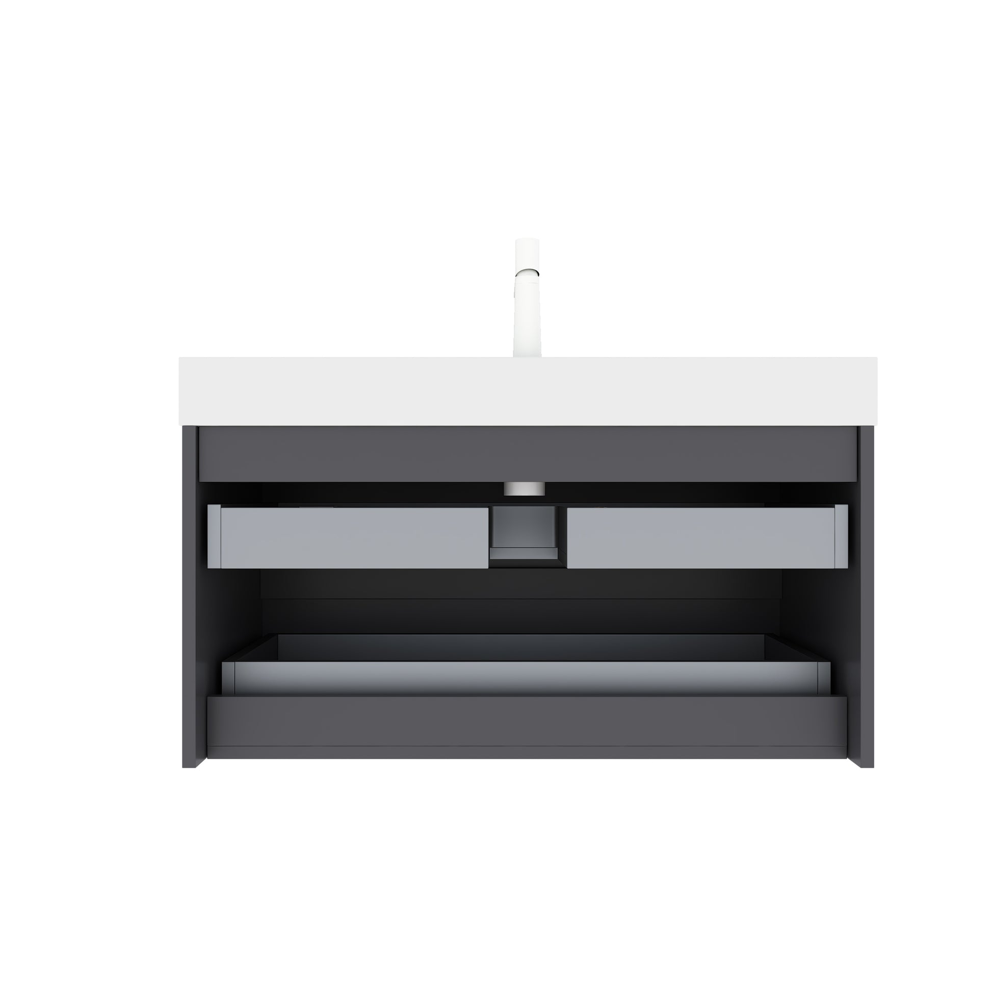 Veno 36" Bathroom Vanity With Undermount Sink, Modern Wall Mounted Floating Plywood Striped Bathroom Storage Cabinet With 2 Drawers, White Integrated Acrylic Rectangular Basin Without Faucet, Gray White Gray Bathroom Modern,Scandinavian Plywood Acrylic
