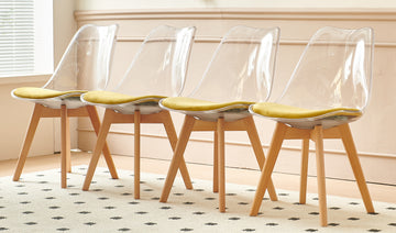 Wood Leg And Transparent Back Chair,Set Of 4,Dining Chair,Coffee Chair Transparent Wood Plastic