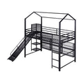 Twin Size House Metal Loft Bed With Iron Mesh Shelves And Slide,Black Black Metal