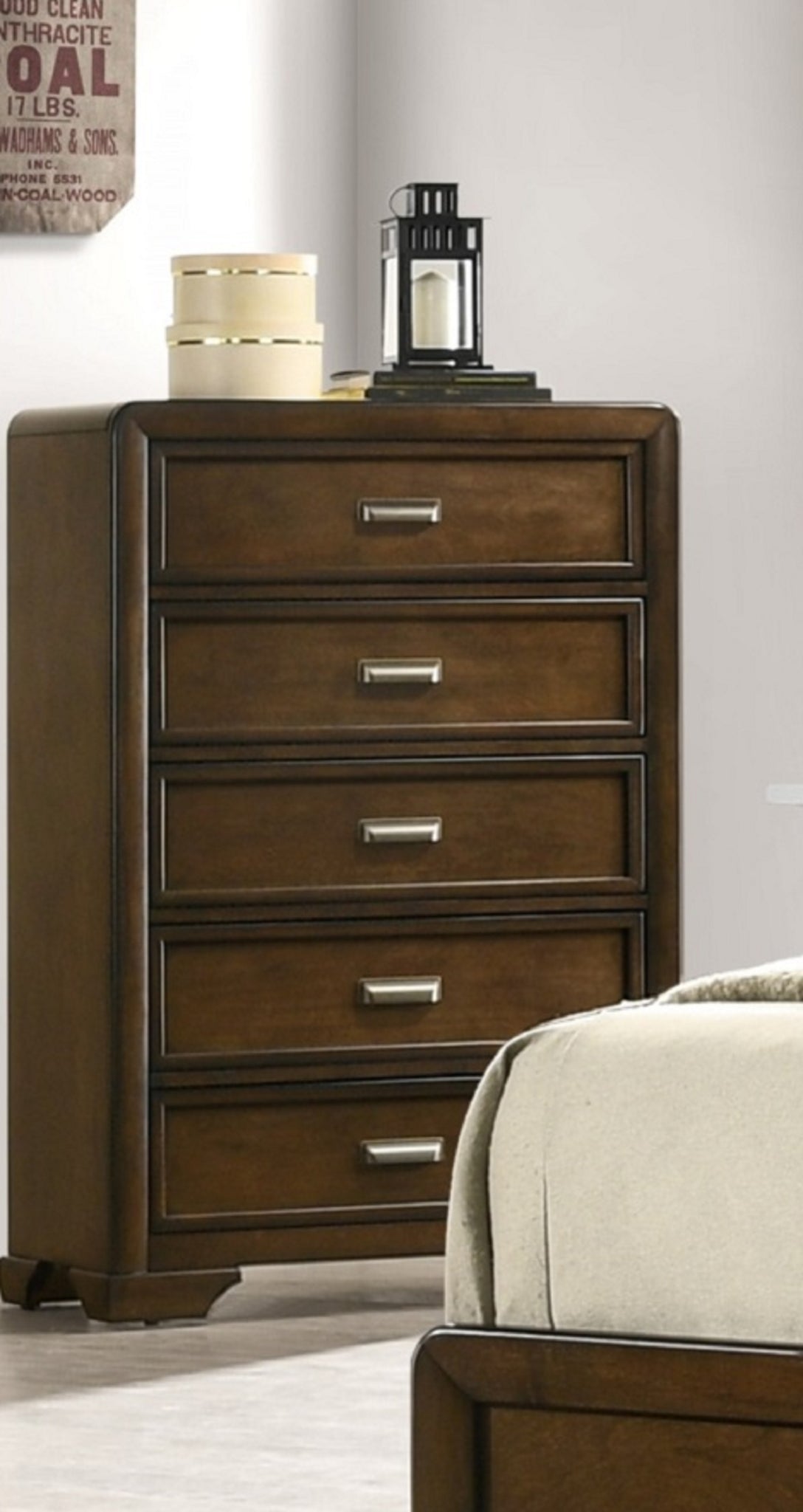 Contemporary Style 1Pc 5 Drawer Chest Dark Brown Finish Wooden Home Bedroom Furniture Brown Bedroom Contemporary Wood