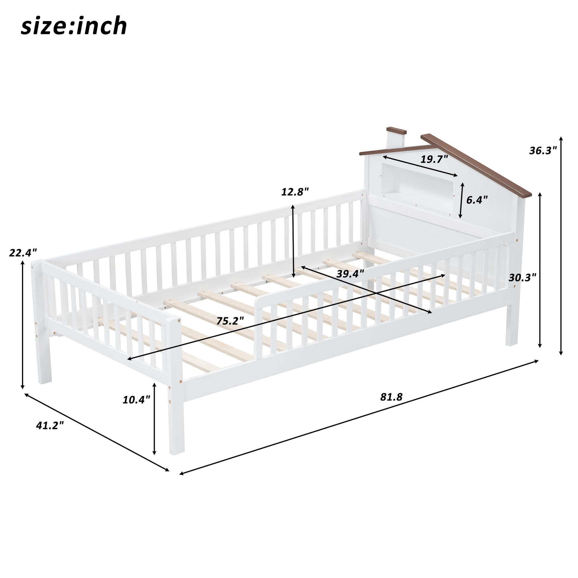 Twin Size Wood Platform Bed With House Shaped Headboard, Led And Built In Storage, White Box Spring Not Required Twin White Wood Bedroom Bed Frame Wood