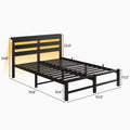 Full Size Metal Bed Frame With Wooden Headboard, Rgb Lights, Outlets & Charger, Storage Shelf, Noise Free, No Box Spring Needed Box Spring Not Required Full Black Metal Bedroom Bed Frame Metal & Wood