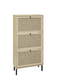 Rattan 3 Door Shoe Rack, Freestanding Modern Shoe Storage Cabinet, For Entryway Natural Particle Board