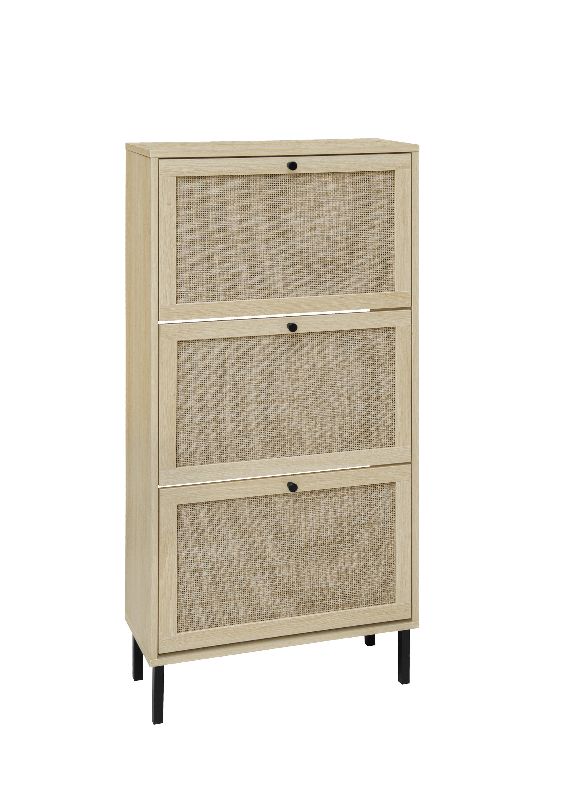 Rattan 3 Door Shoe Rack, Freestanding Modern Shoe Storage Cabinet, For Entryway Natural Particle Board