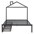 Full Size Metal Platform Bed With Two Drawers,House Shaped Headboard Design, Black Full Black Metal