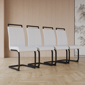Modern Dining Chairs,Pu Faux Leather High Back Upholstered Side Chair With C Shaped Tube. Black Metal Legs For Dining Room Kitchen Vanity Patio Club Guest Office Chair Set Of 4 White Pu White Foam Pu