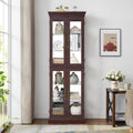 Lighted Glass Curio Display Cabinet,Display Cabinet,Glass Storage Cabinet Glass Wine Cabinet Wood Frame Toy Display For Living Room, Kitchen, Pantry Light Bulb Included Dark Cherry Cherry Mdf