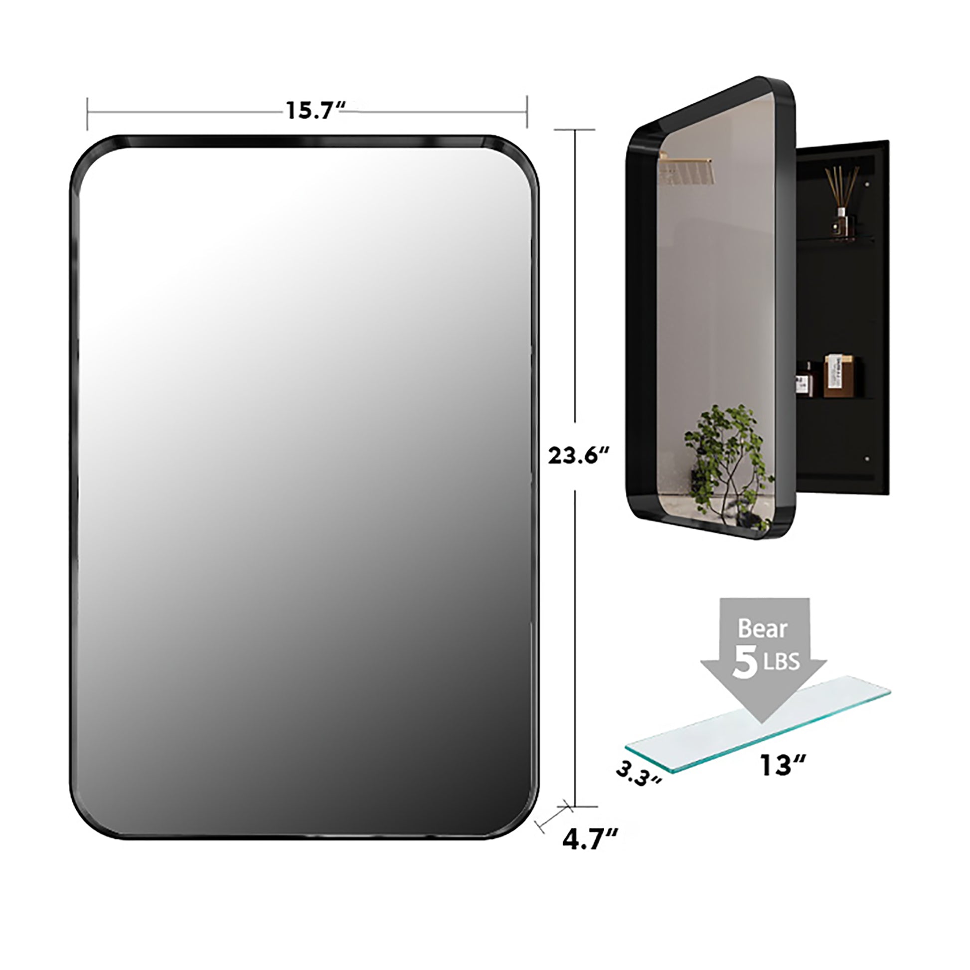 16X24 Inch Recessed Black Metal Framed Medicine Cabinet With Mirror And Adjustable Shelves Black Wall Mirror With Storage For Bathroom Matte Black 2 Adjustable Shelves Bathroom Metal