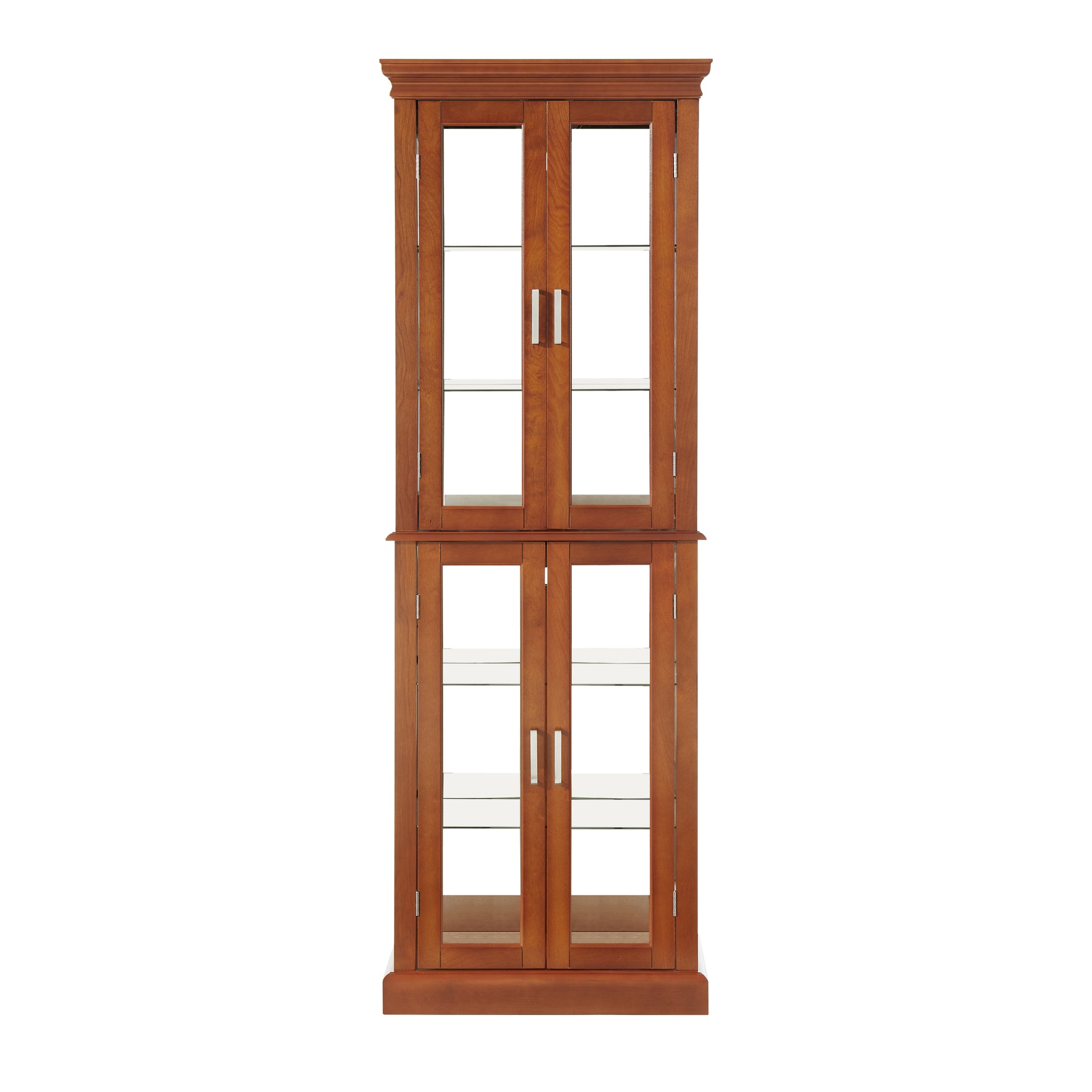 Curio Cabinet Lighted Curio Diapaly Cabinet With Adjustable Shelves And Mirrored Back Panel, Tempered Glass Doors Walnut, 6 Tier , E26 Light Bulb Not Included Walnut Mdf