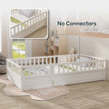 Twin Size Floor Bed, Integral Construction With Super High Security Barrier, Door, Children'S Floor Bed Frame, Montessori Wooden Children'S Floor Bed, Support Slat White Box Spring Required Twin White Wood Brown Bedroom American Design,Artsy Pine Bed