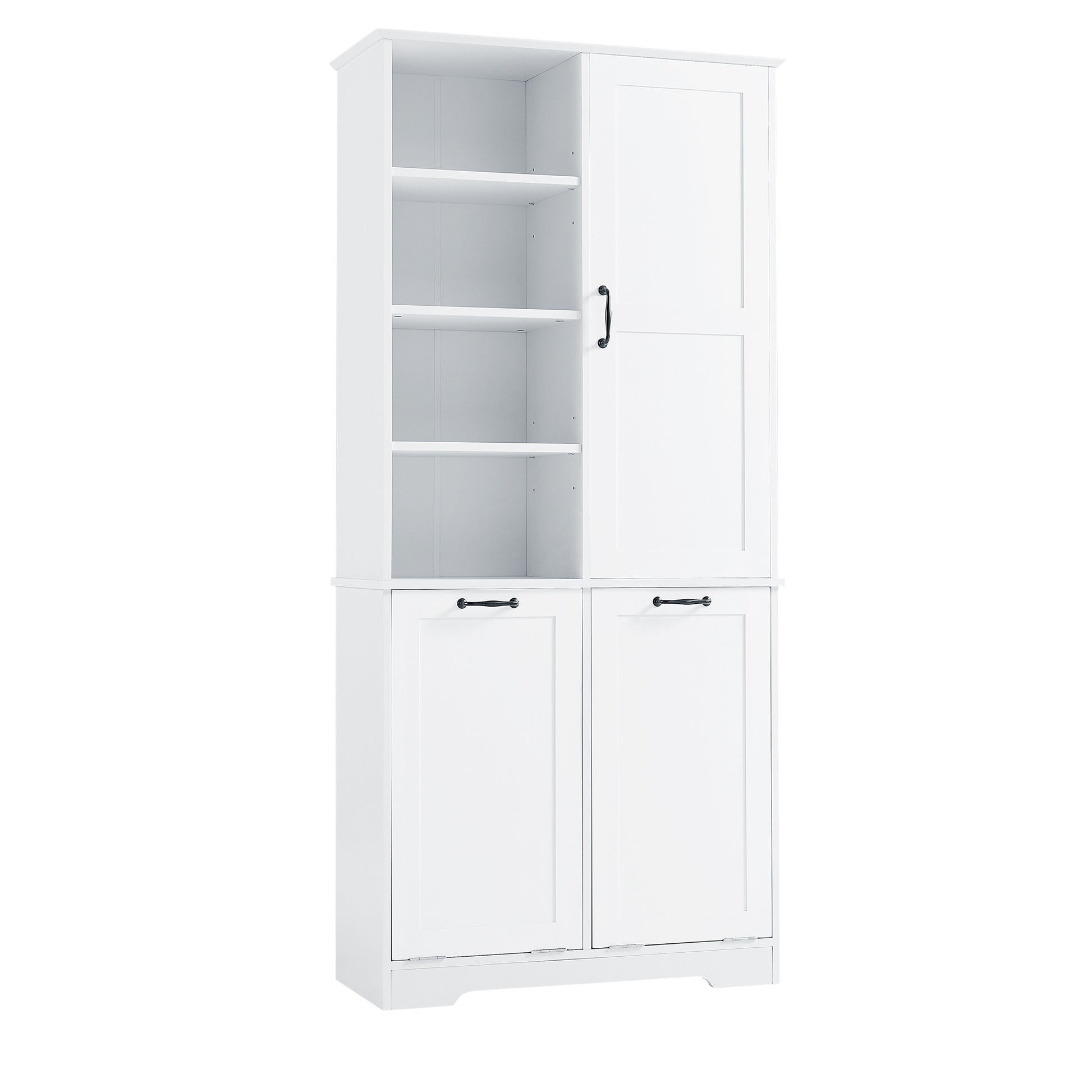 Bathroom Storage Cabinet With Doors And Drawers, Tilt Out Laundry Hamper, Multiple Storage Space, Freestanding Style, Open Shelve, Adjustable Shelf, White White Mdf