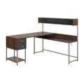 Techni Mobili L Shape Desk With Hutch And Storage, Walnut Walnut Computer Desk Office Modern L Shape Engineered Wood