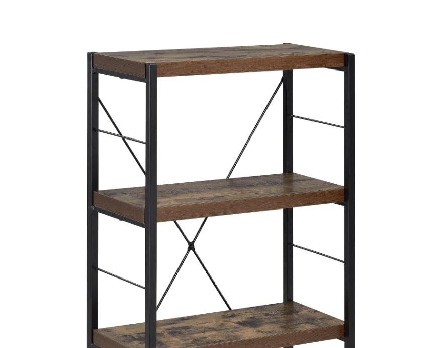 Bob Weathered Oak & Black Finish Bookshelf Black,Oak Metal,Synthetic Wood