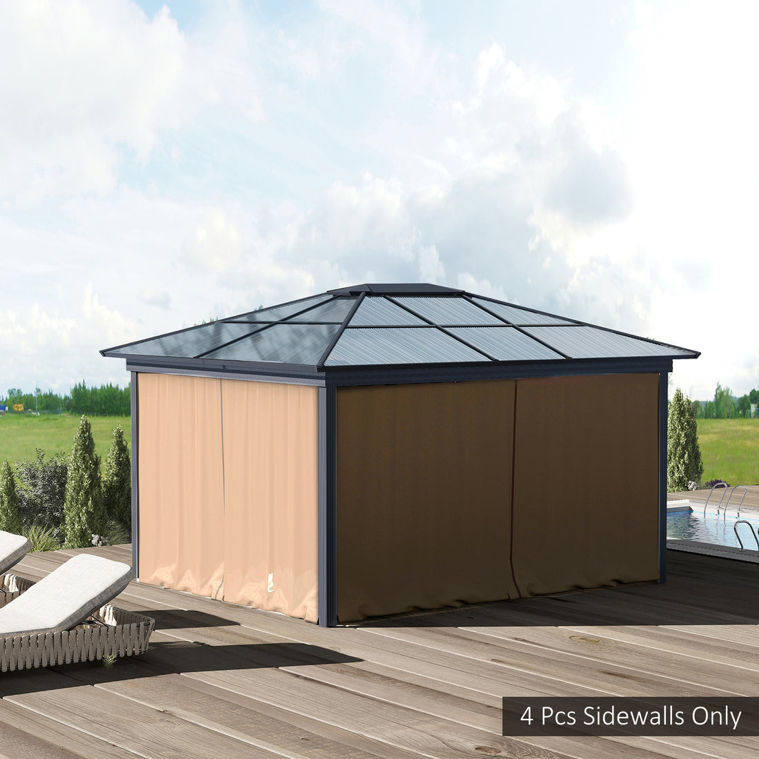 Outsunny 10' X 10' Universal Gazebo Sidewall Set With Panels, Hooks And C Rings Included For Pergolas And Cabanas, Brown Brown Polyester