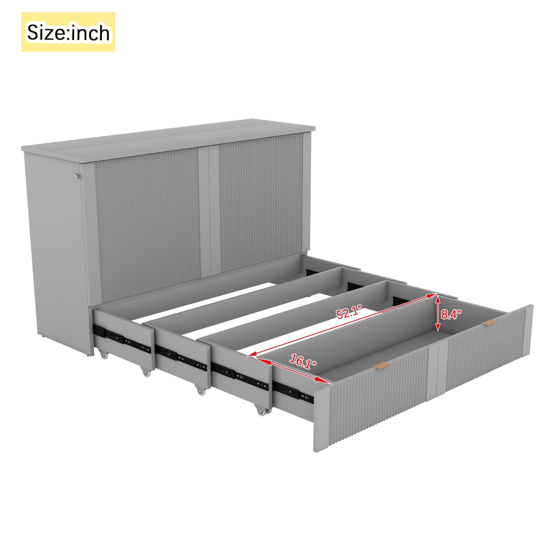 Queen Size Murphy Bed Wall Bed With Drawer And A Set Of Sockets & Usb Ports, Pulley Structure Design, Gray Queen Gray Plywood
