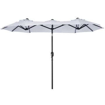 Outsunny Double Sided Patio Umbrella 9.5' Large Outdoor Market Umbrella With Push Button Tilt And Crank, 3 Air Vents And 12 Ribs, For Garden, Deck, Pool, White Cream Polyester