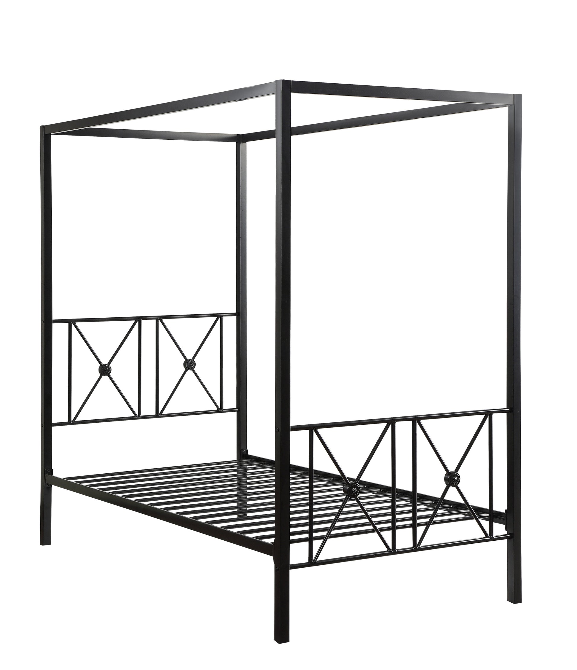 Black Finish Twin Platform Bed Canopy Metal Frame Modern Traditional 1Pc Box Spring Not Required Twin Black Metal Bedroom Canopy Metal