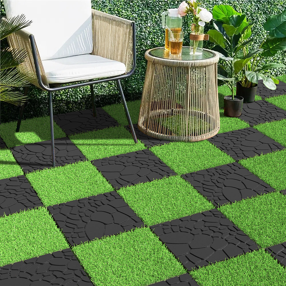 Stone Texture 12" Patio Deck Tiles, Diy Module Interlocking Decking Tiles Floor Tile,Easy And Quick Installation Court Tiles For Porch Poolside Balcony Backyard 44Pcs ,Dark Gray Grey Garden &