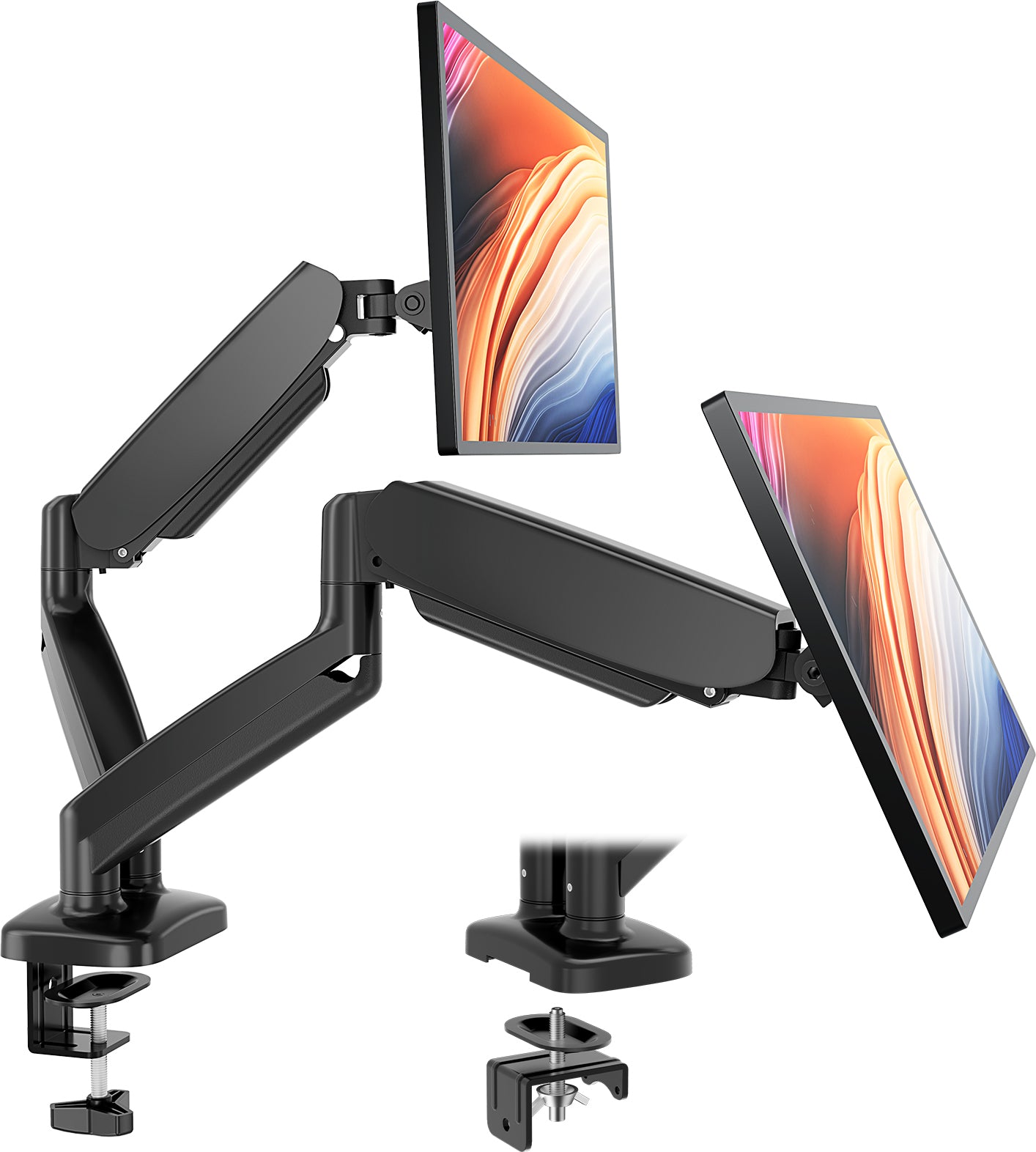 Dual Monitor Vertical Arm, Gas Spring 2 Monitor Desktop Mount Adjustable Height Rotating Stand, Fits 13 32 Inch Computer Screen, 17.6 Lbs, Monitor Stand Black Black Iron