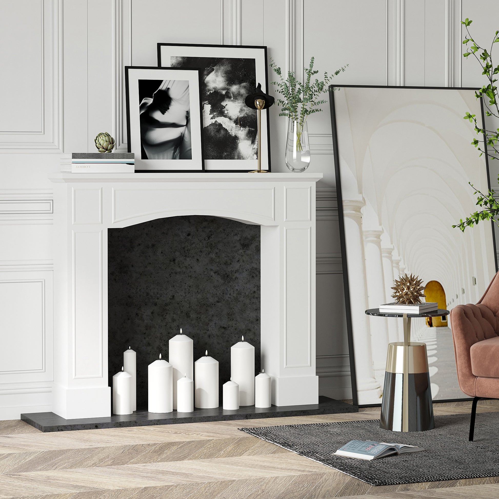 Homcom Modern Fireplace Mantel, Surround Mantels For Fireplace With Decorative Pattern Interior Width 29" White White Mdf