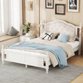 Queen Pine Wooden Bed With Upholstered Headboard And Panel Footboard, With Two Bed Rail Support Feet And Central Platform Support Feet ,White Queen White Pine