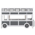 Twin Over Twin Bus Shaped Bunk Bed With Wheels And Storage, Gray White Box Spring Not Required Twin Grey White Wood Bedroom Solid Wood Mdf