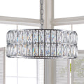 Modern Crystal Drum Chandelier, 6 Light Pendant Lighting Fixture With Silver Metal Frame For Living Room, Dining Room, And Bedroom Bulbs Not Included Silver Clear Crystal Iron