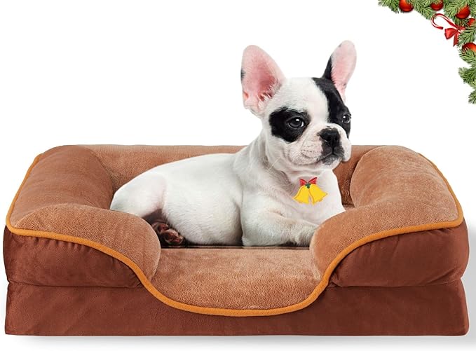 28'' Orthopedic Dog Bed For Medium Dog, Memory Foam Dog Bed, Egg Crate Foam Dog Couch Bed With Washable Removable Cover, Brown Brown Faux Fur